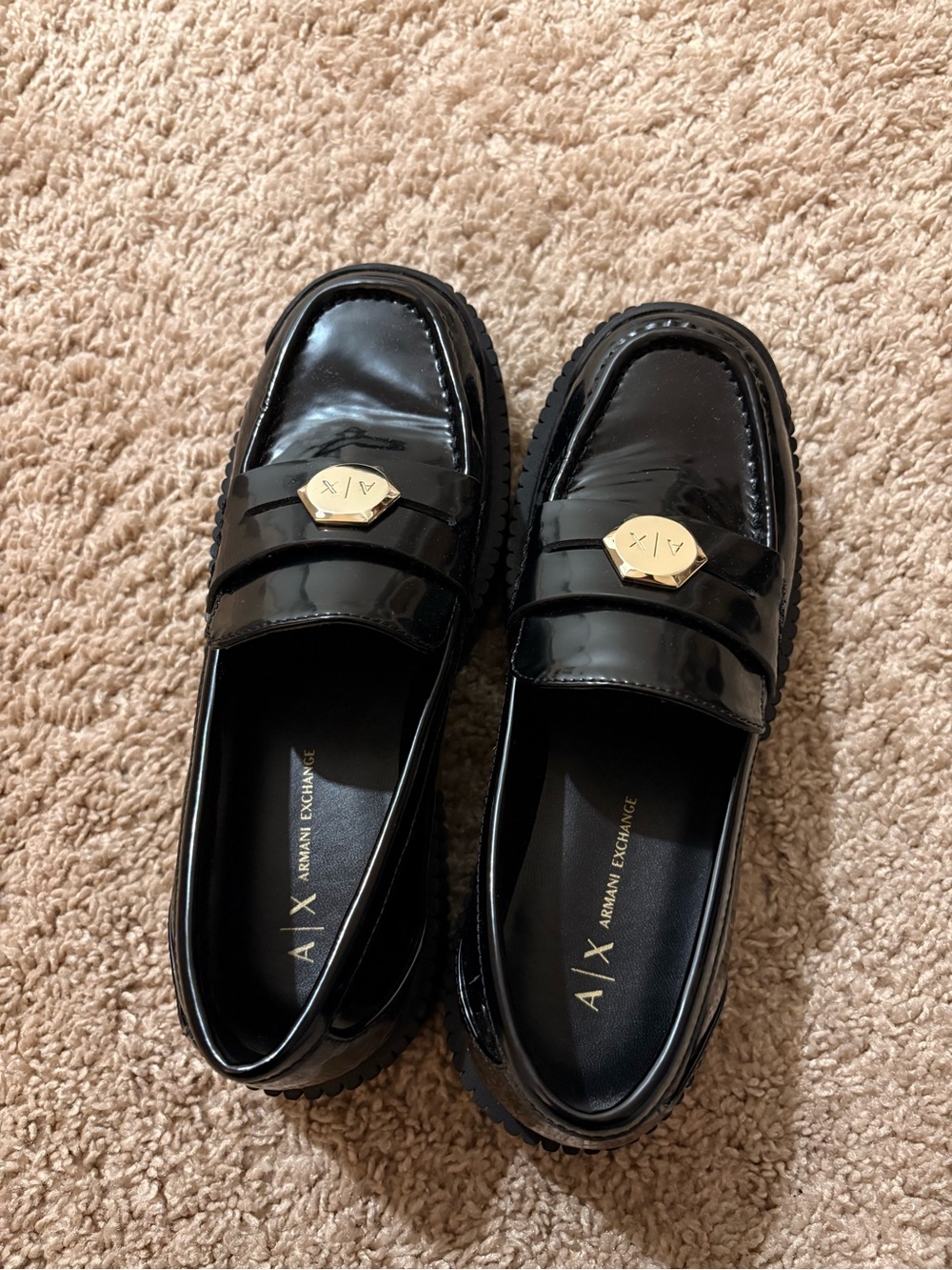 Armani Exchange Women’s Black Patent Leather Loafers